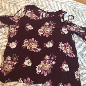 floral burgundy shirt